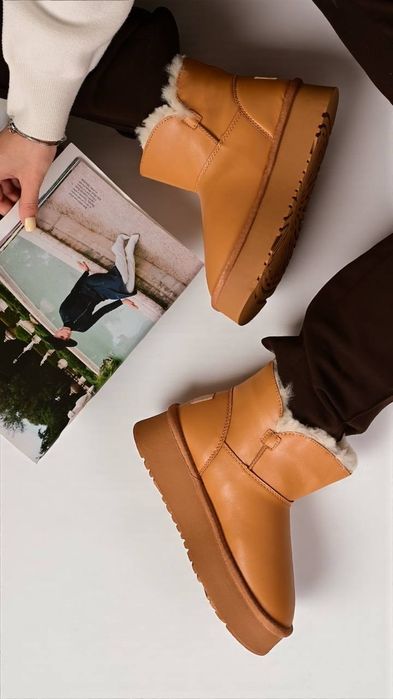 Шкіряні угі. Жіночі угі. Зимове жіноче взуття. Шкіряне взуття