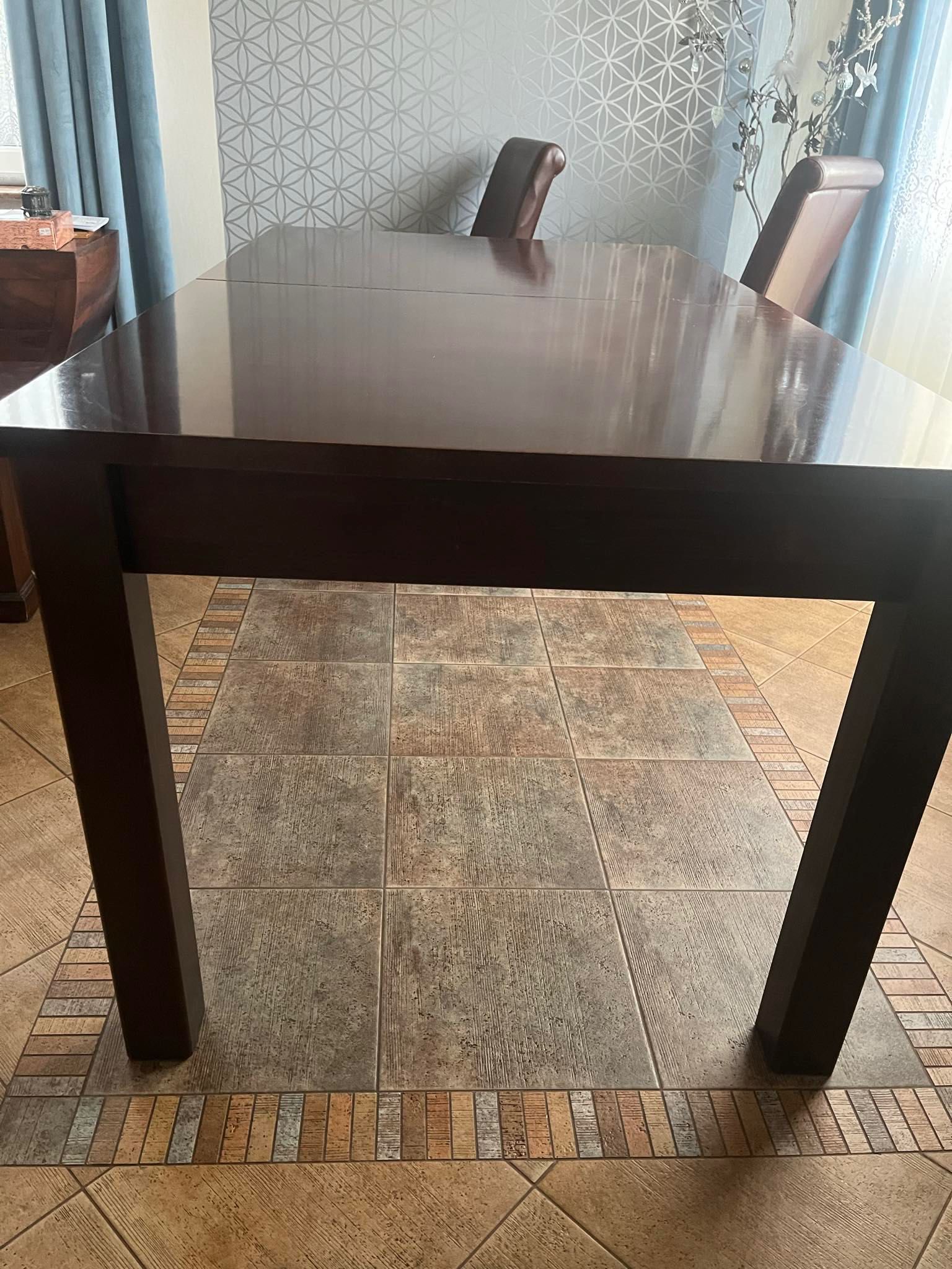 Stół obiadowy rozkładany, ciemne drewno, 90cm x 160cm