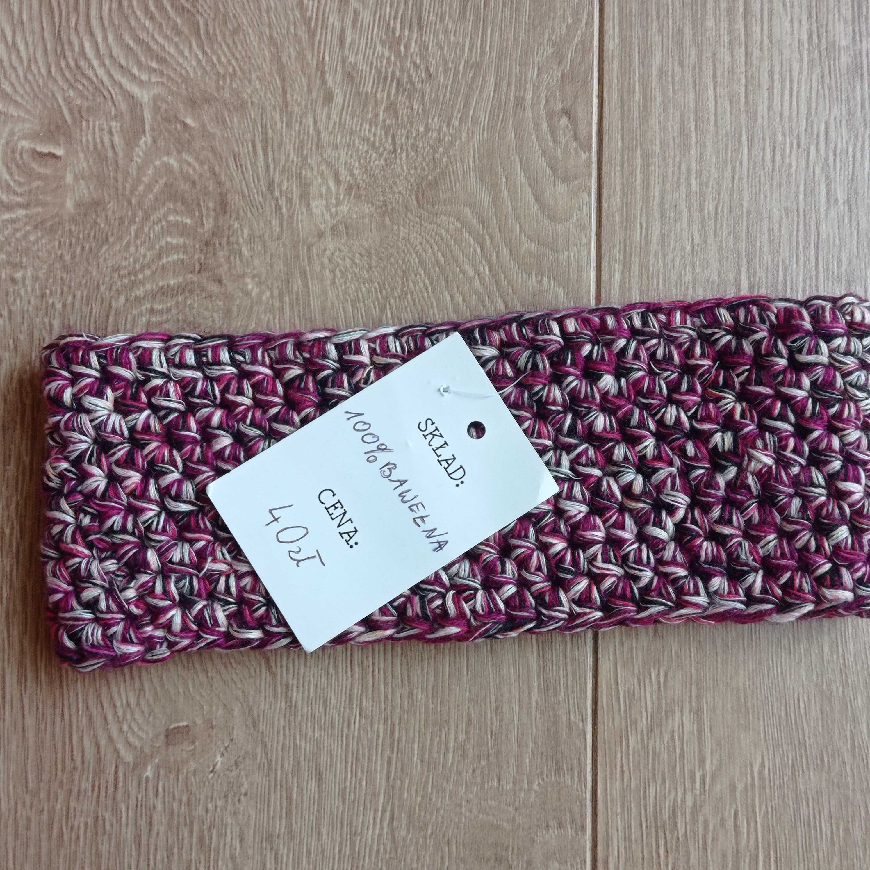Rękodzieło opaska na głowę szydełko melanż S/M 48-56cm