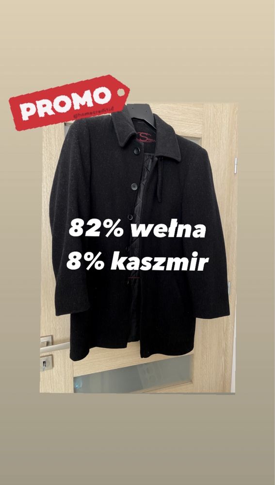 Elegancki wełniany płaszcz męski 82% wełna 8% kaszmir M L