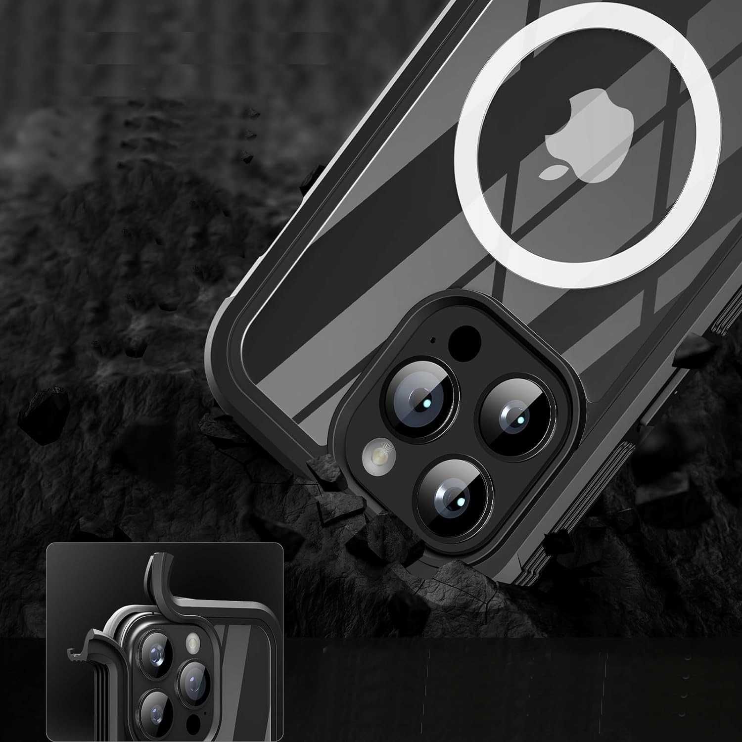 CENHUFO iPhone 15 Pro Max pancerne etui magsafe 360 + 2X szkło aparat