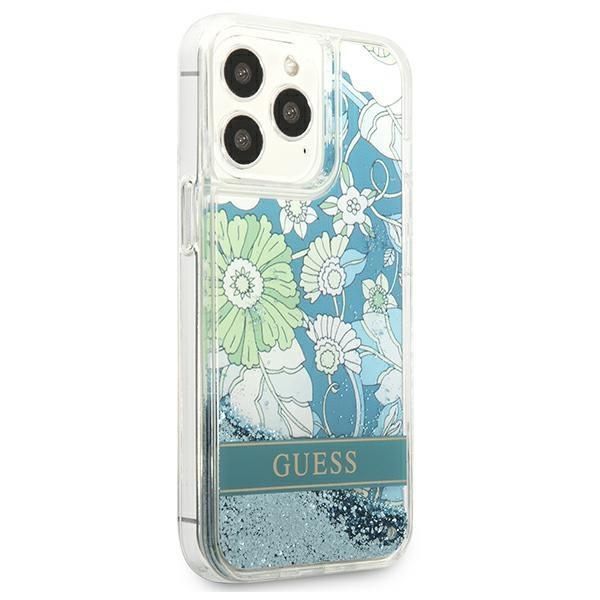 Guess Etui iPhone 13 Pro / 13 6,1" Zielony Flower Liquid Glitter