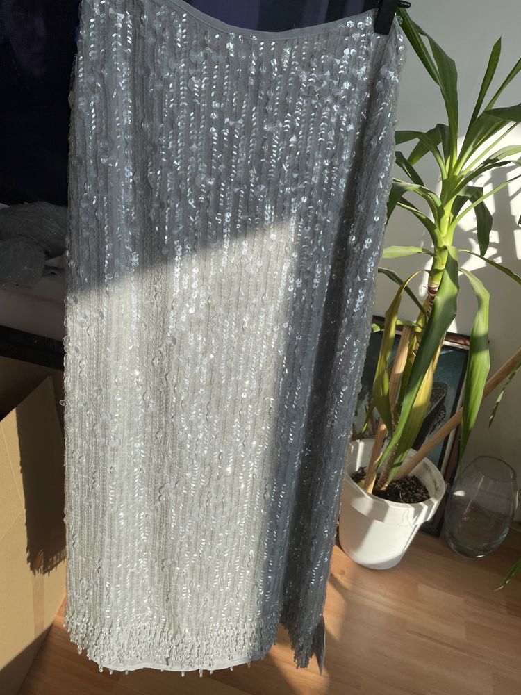 Cekinowa sukienka midi midaxi zestaw bluzka spódnica asos luxe xxl 44