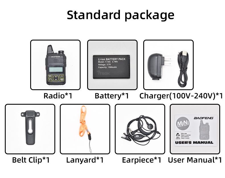 Рація Baofeng BF-T1 Mini 20 каналів LPD, PMR. FM радіо, ліхтарик