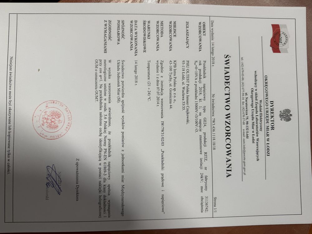 Przekładnik prądowy i napięciowy SN