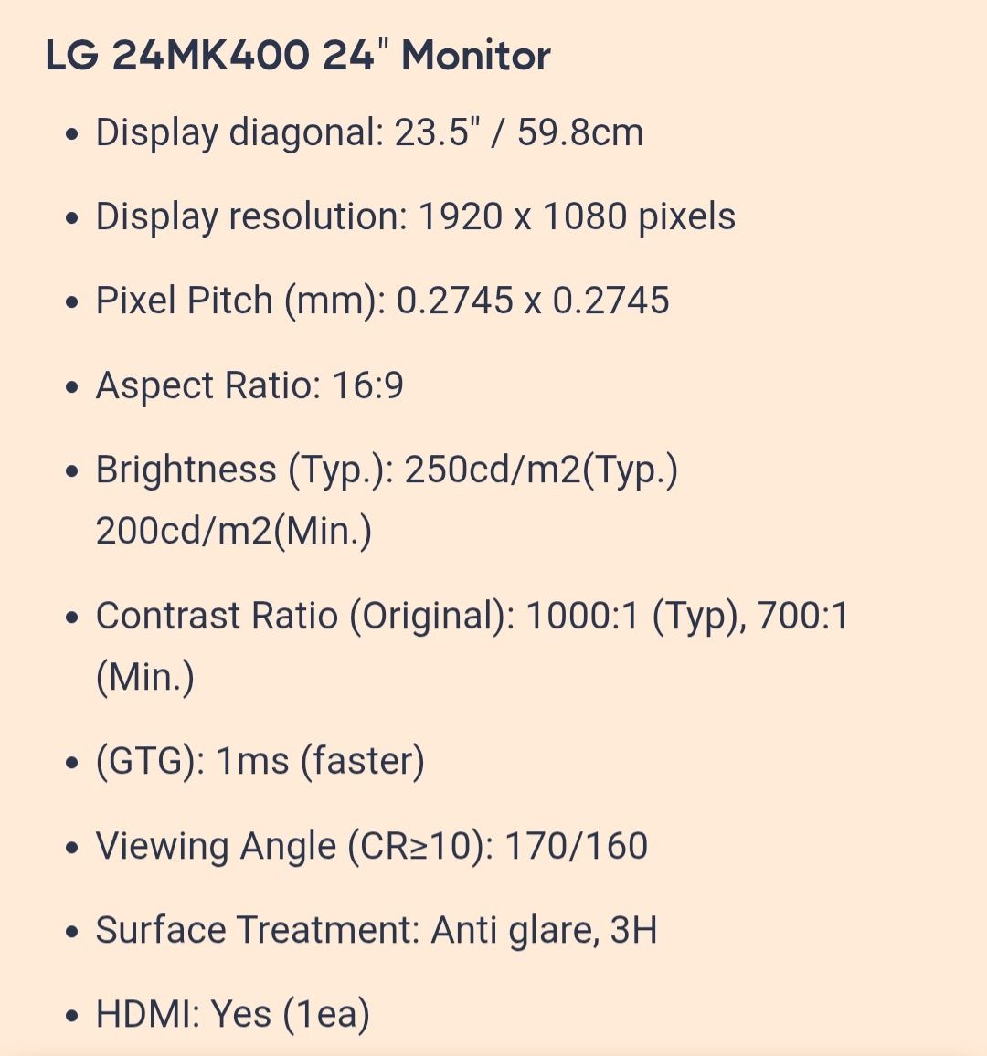 Monitor LG 24 60 cm