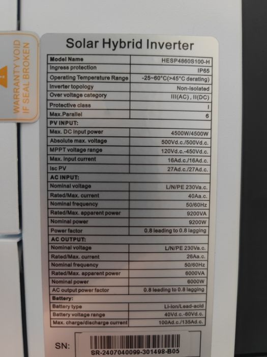 6kW SRNE інвертор HESP4860S100-H 48v 6kw