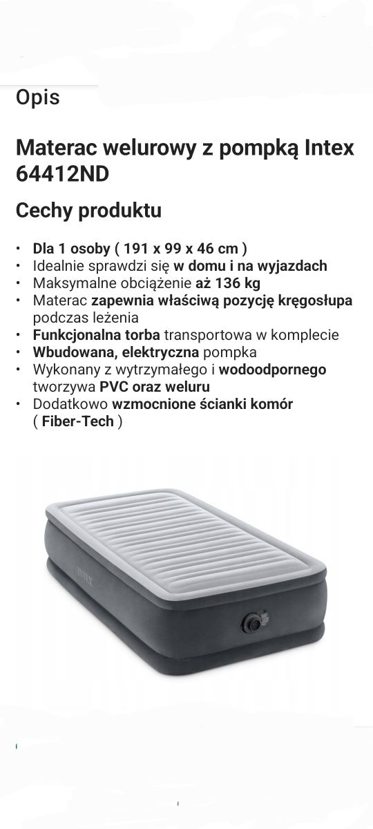 Materac jednoosobowy  INTEX