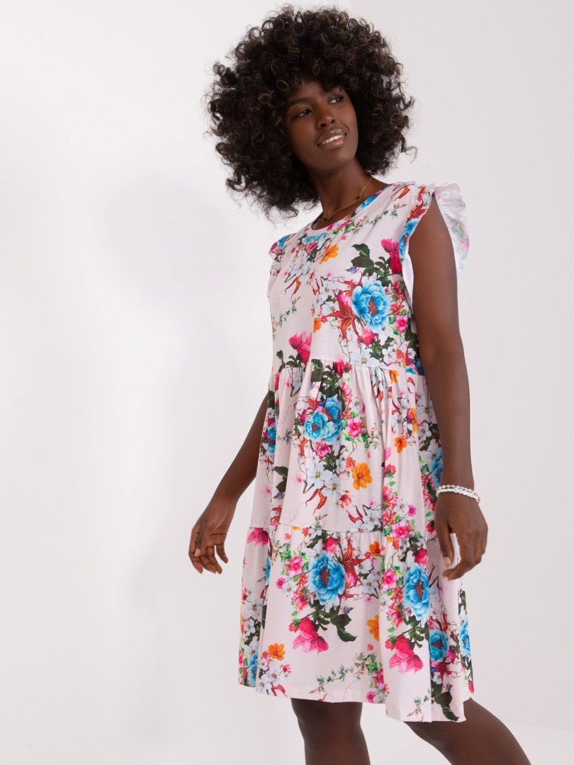 Sukienka letnia jasnoróźowa w kwiaty do kolan L/XL