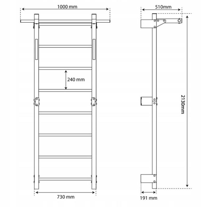 Drabinka gimnastyczna metalowa z drążkiem do ćwiczeń 215cm x 73/100cm