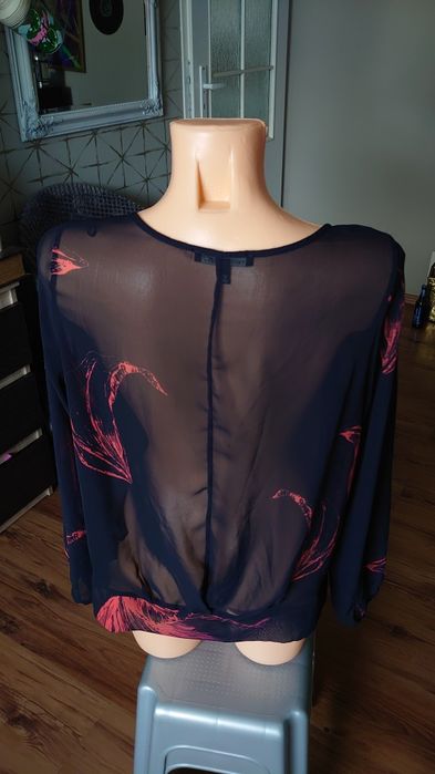 Next damska bluzka XL wzorzysta 42 granatowa w kwiaty długi rękaw prze