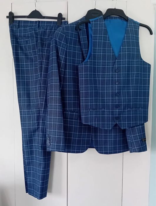 Костюм River Island Men's 3 Piece Suit Blue Check