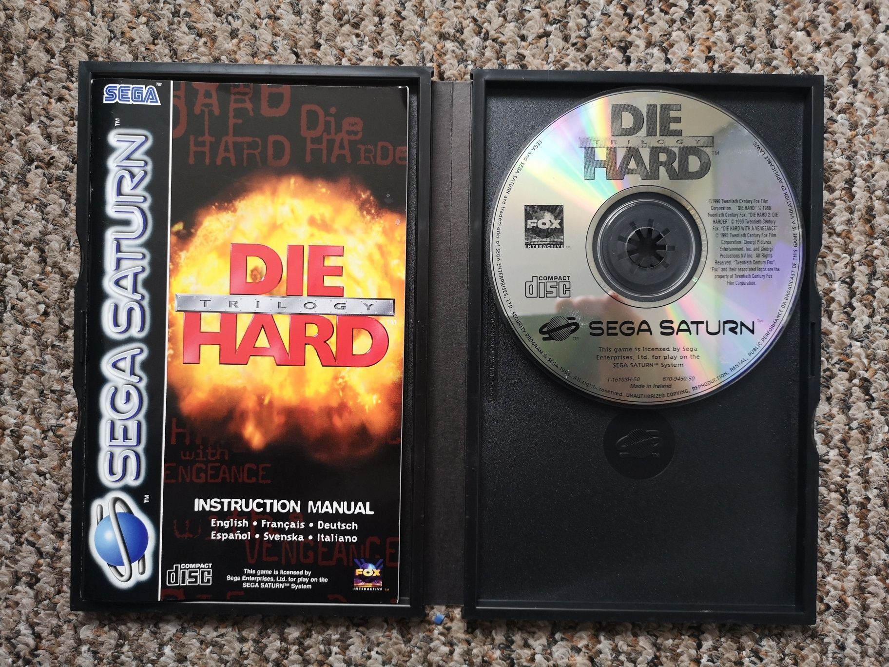 Sega Saturn gra Die Hard Trilogy wersja PAL język angielski