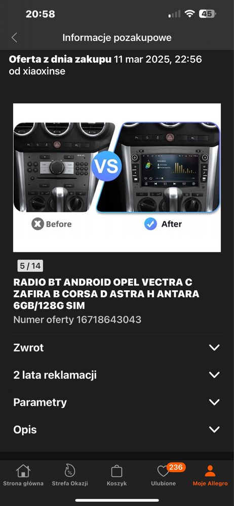 Radio Zafira B Android karta sim 6gb