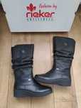 Buty zimowe, damskie, kozaki, Rieker, skóra, czarne, rozmiar 38