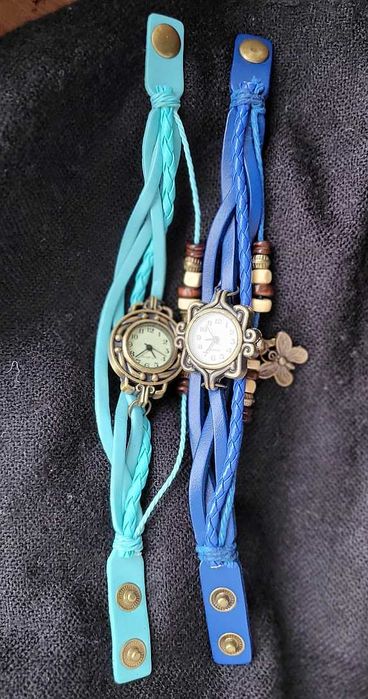 zegarek boho hippie chic niebieski chabrowy rzemyki bransoletka NOWY