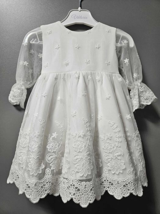 Sukienka na chrzest święty koronkowa Victoria śmietankowa rozm.68