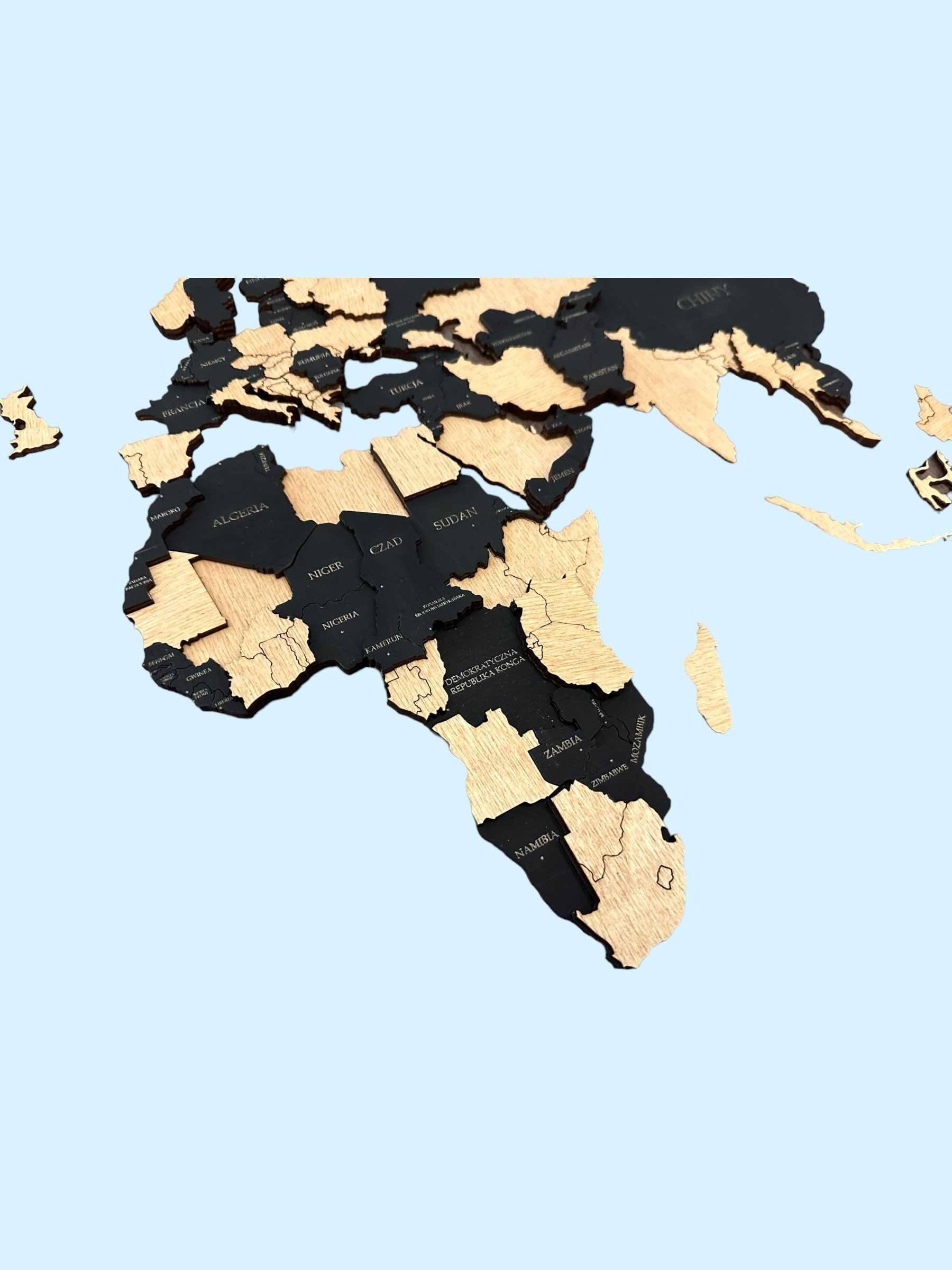 Mapa Świata 3D 210x126cm, czarny i winchester