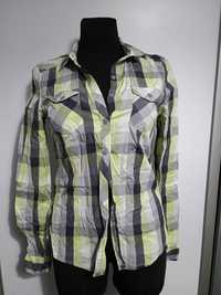 Bluzka z długim koszulka elegancka koszula kratka szary zieleń r. 38 M