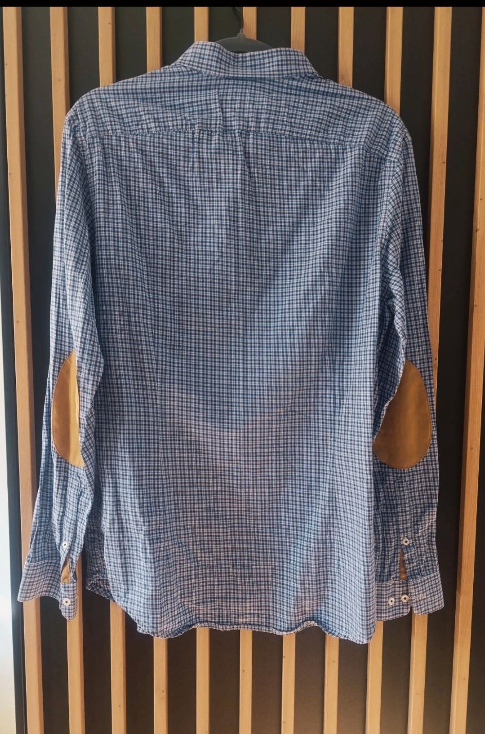 ęska niebieska koszula Slim Fit w kratkę z łatkami Reserved L 50-52