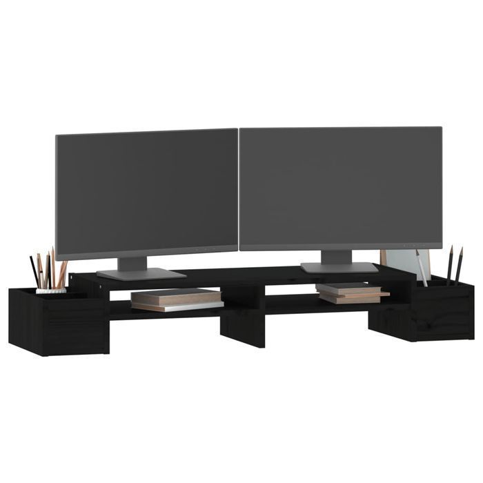 Vidaxl Podstawka Na Monitor, Czarna, 100X27,5X15 Cm, Drewno Sosnowe