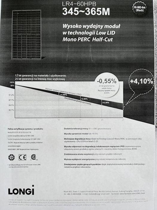 Panel fotowoltaiczny longi 350W  oswietlenie zewnetrzne