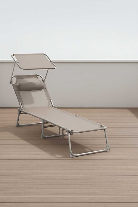 Leżak składany nośność 150kg osłona przeciwsłoneczną ogród basen taras