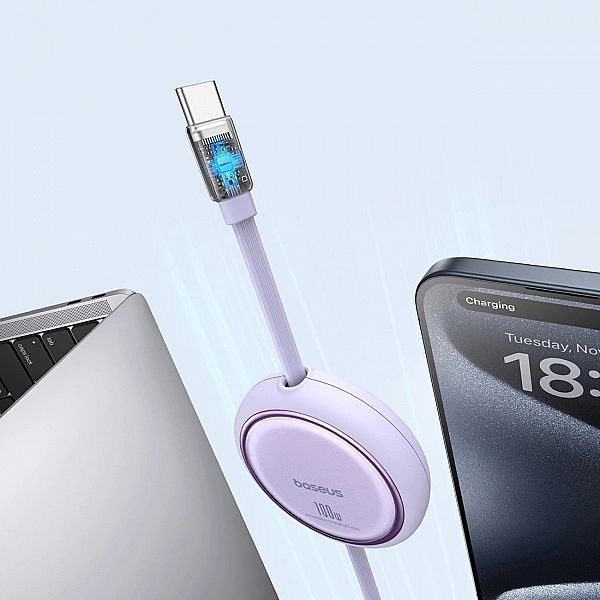 Kabel wysuwany Baseus Free2Draw Mini Usb-c - Usb-c 100w 1m - fioletowy