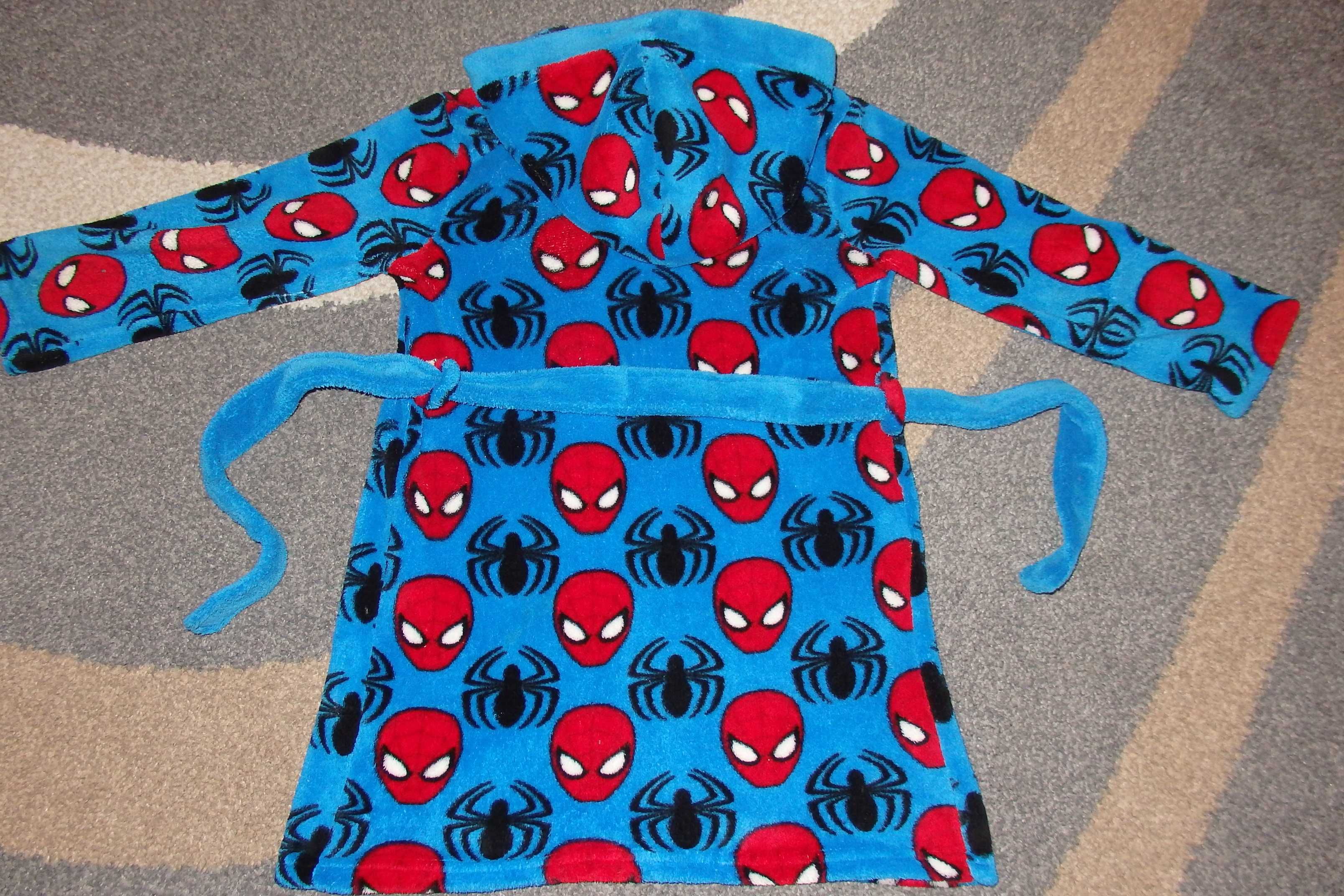 MARVEL Spiderman szlafrok 116-122 polarowy ciepły kaptur pasek gratisy