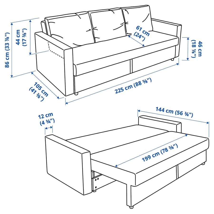 Sofá cama 3 lugares com arrumação FRIHETEN Azul