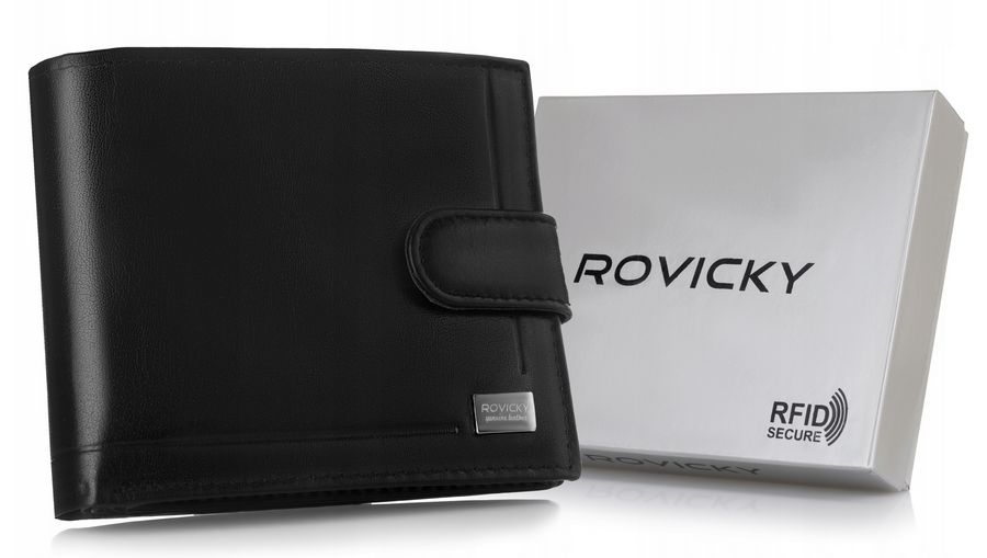 skórzany portfel męski z systemem rfid zamykany na zatrzask - rovicky