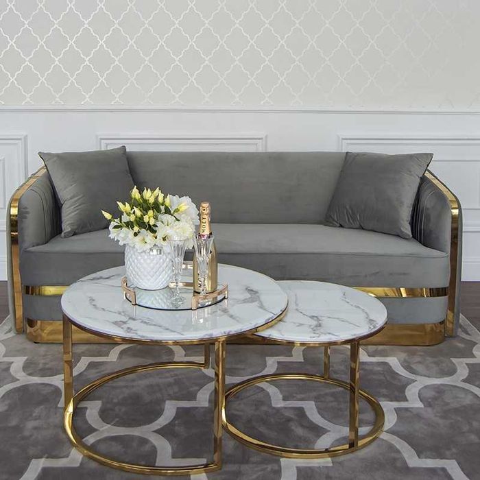 Sofa GLAMOUR MADONNA 210cm Szara Złota Kanapa WELWET OUTLET! -5500zł