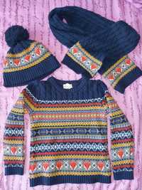 Теплий комплект для дитини, шапка, шарф, светрик, набір