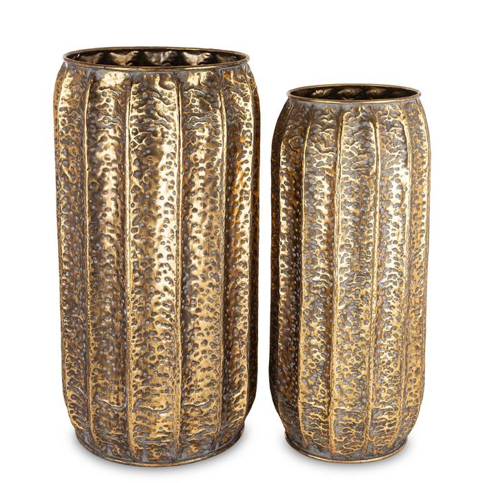 2 x Wysoka Złota Dekoracyjna Osłonka Na Doniczkę Metalowa Retro 178488