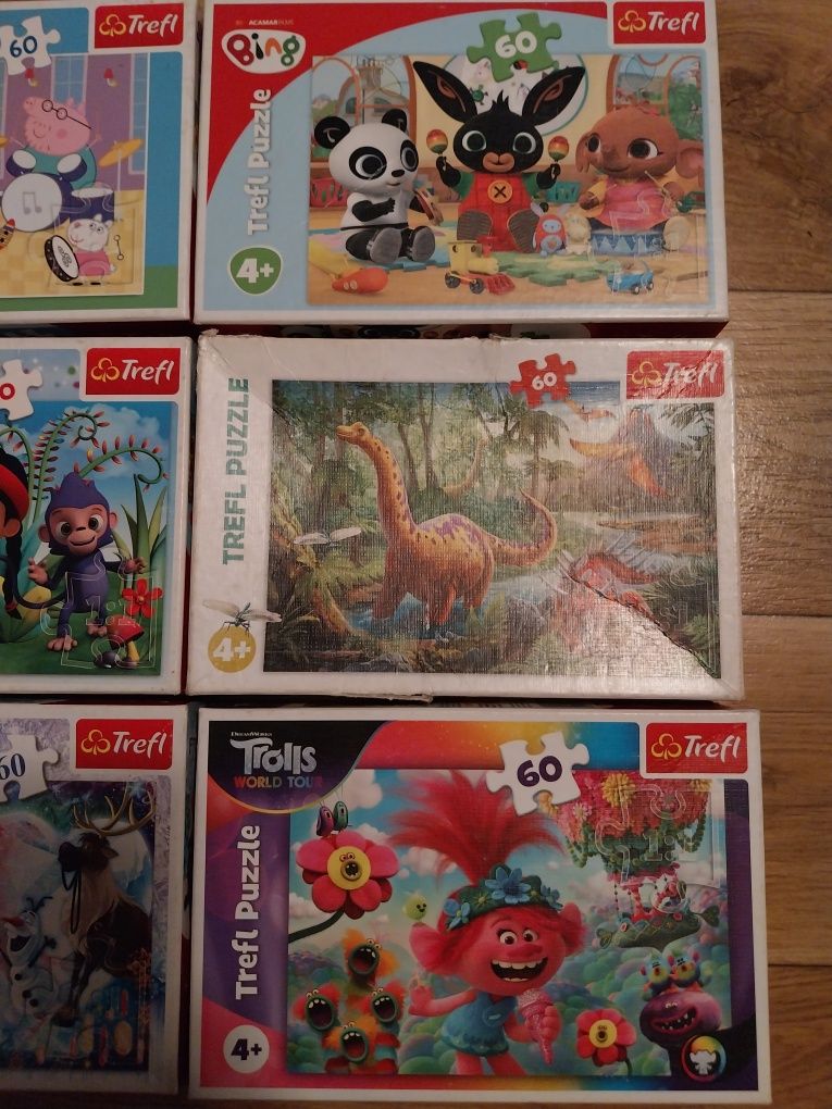 Zestaw puzzli 60, Elza, Bing, Peppa, Wisper, Lucky, Trole.