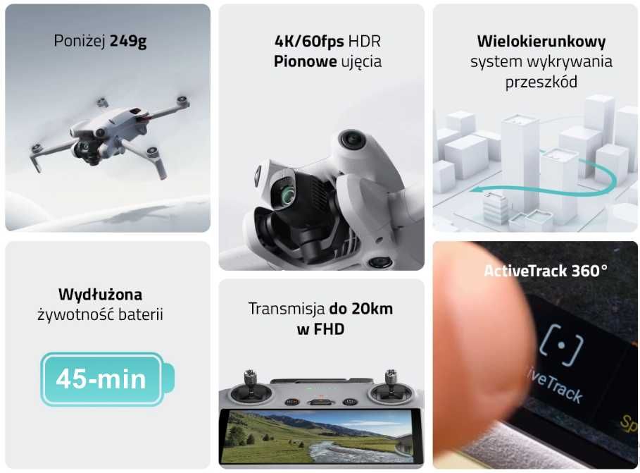 Nowy Dron DJI Mini 4 Pro Fly More Combo, RC 2 (3x bateria 45min !)