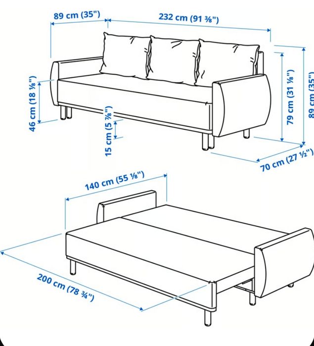 sofa trzyosobowa rozkładana