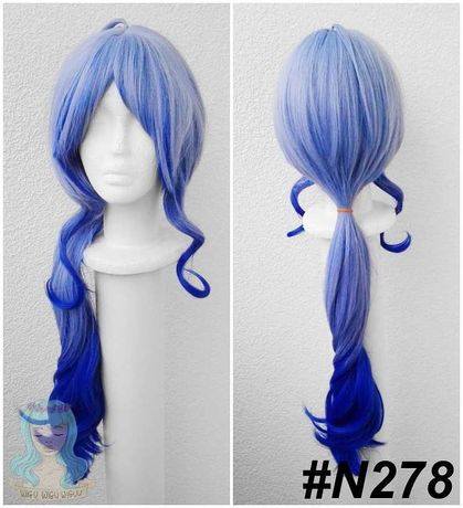 Ganyu Genshin Impact cosplay wig niebieska peruka długa z grzywką
