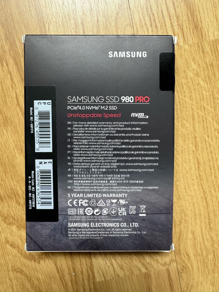 Samsung 980 PRO M.2 NVMe SSD, 2 TB, PCIe 4.0