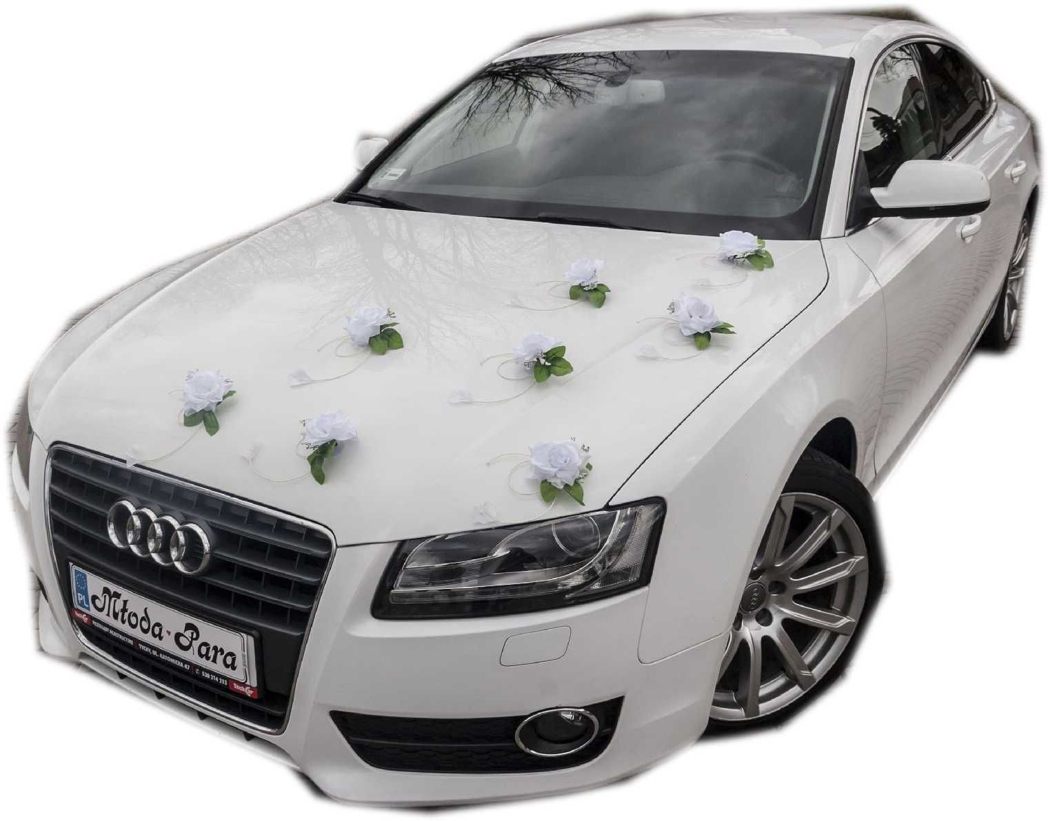 Biała ELEGANCKA dekoracja ozdoba na samochód auto do ślubu Nr 159