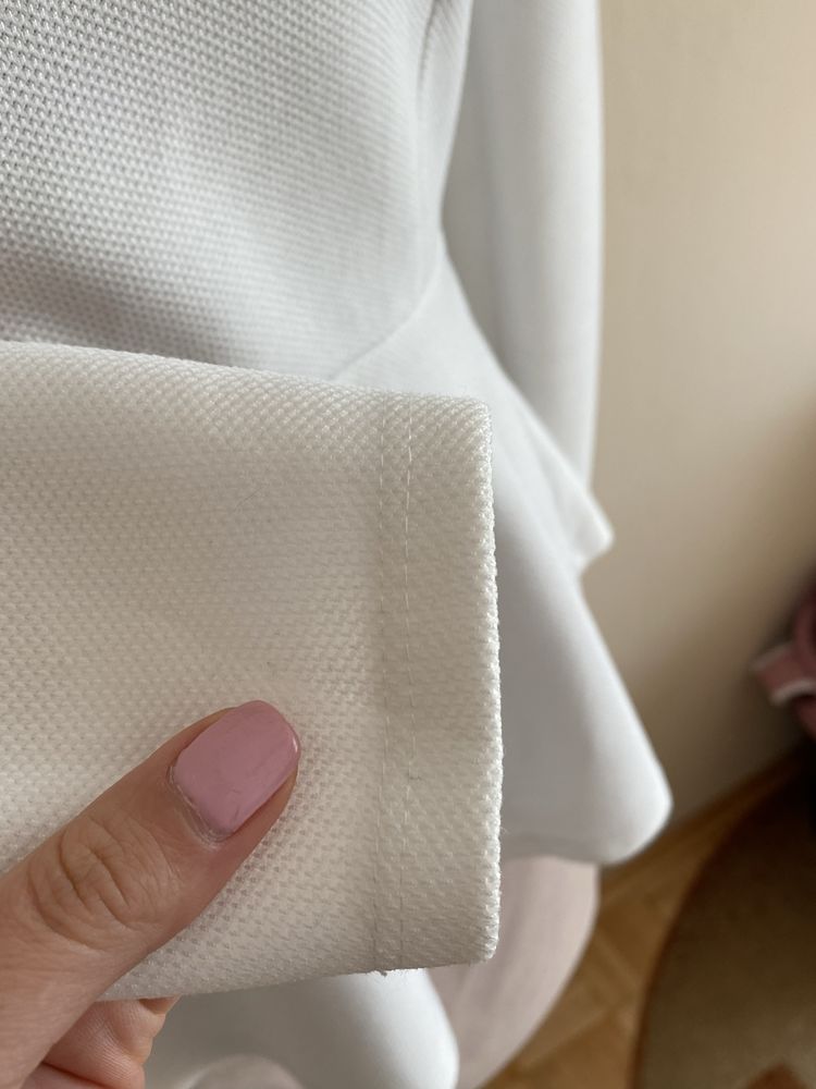Biała bluzka koszula z baskinką Marks & Spencer bufiaste rękawy S M