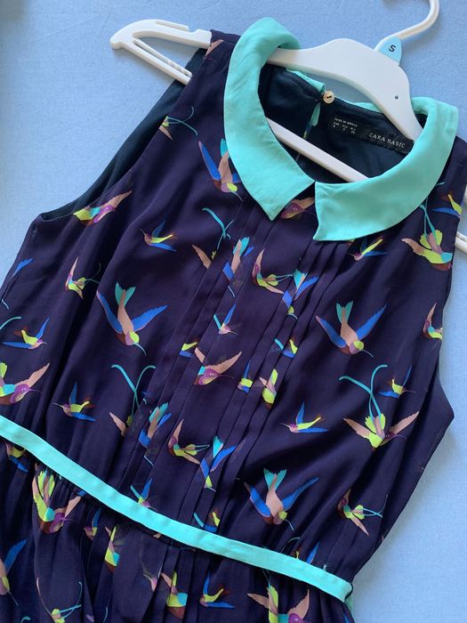 sukienka w ptaki kolibry Zara rozmiar S