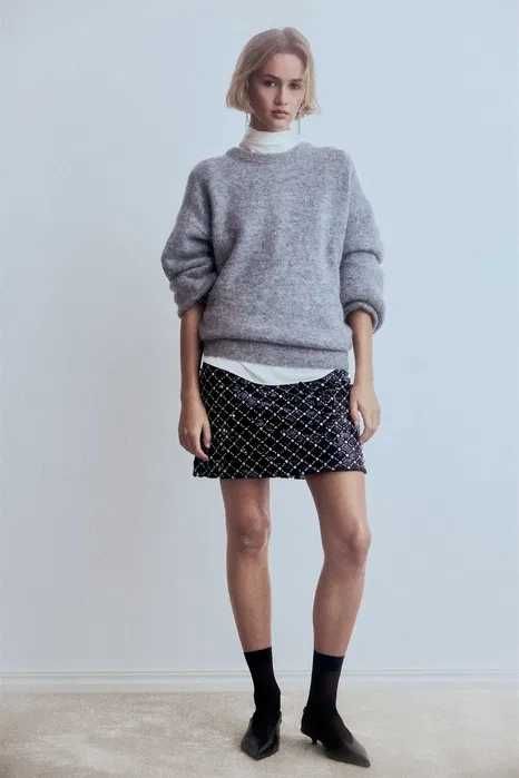 Sweter Premium XS nowa kolekcja oversize alpaka szary błękit PROMOCJA