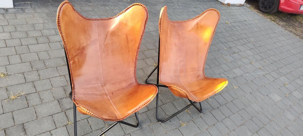 Dwa fotele typu california  70X93 CM brązowe  - skora naturalna