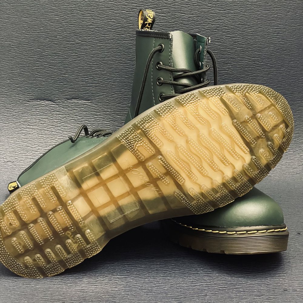 Botki glany zielone 8 dziurek ala martensy unisex traperki skórzane