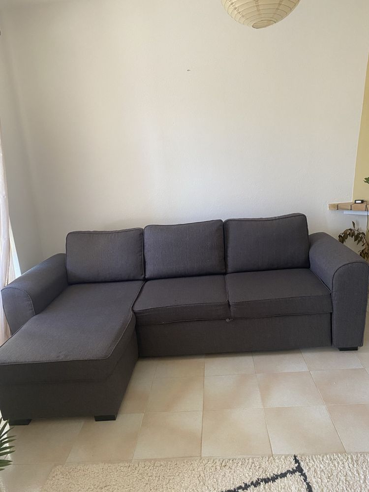 Sofá chaise-longue cinzento escuro 3 lugares