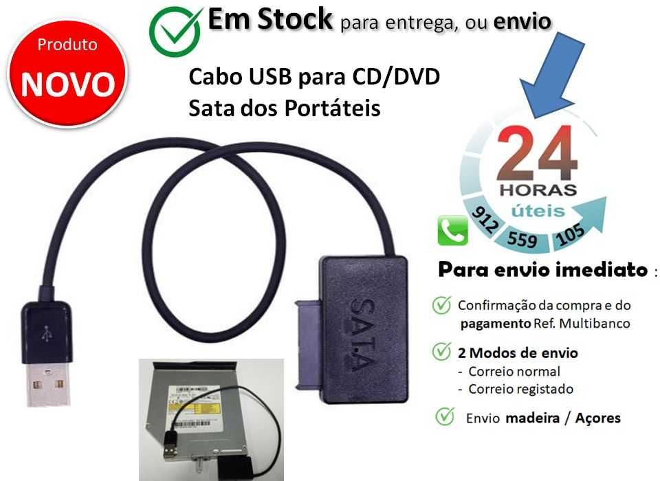 Cabo USB para CD/DVD Sata dos Portáteis