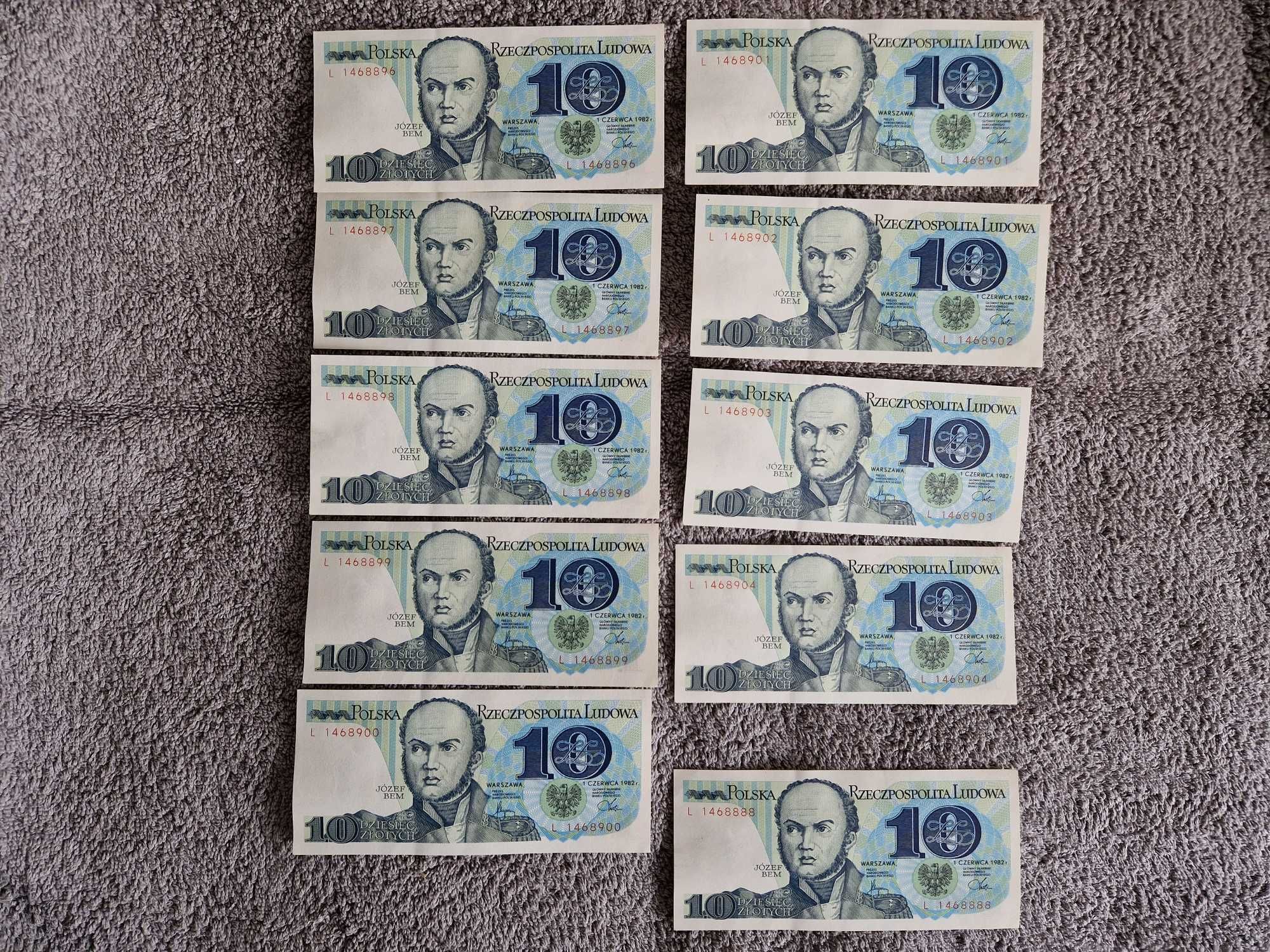 Banknot 10 zł Józef Bem z 01 VI 1982r  10 sztuk stan b. dobry seria