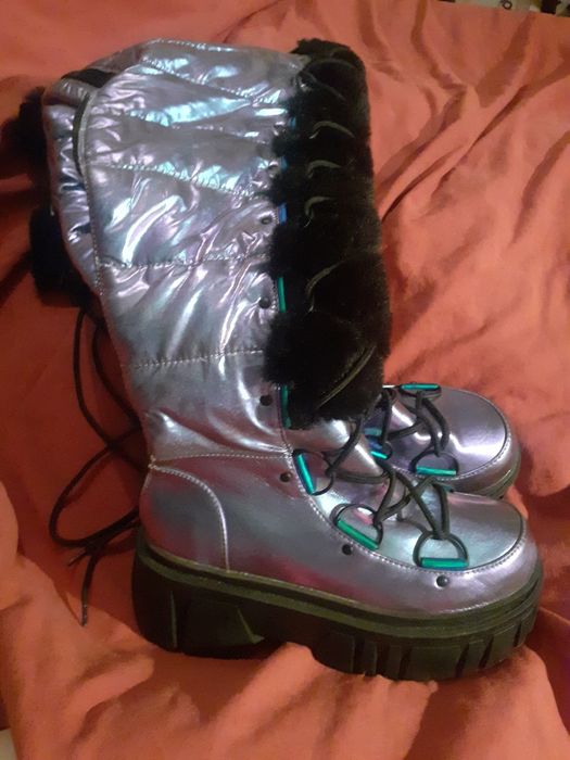 Высокие сапоги дутики Space BAE Escaped зимние тёплые фиолетовые 36