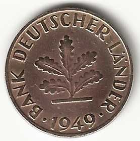 10 Pfennig de 1949 F, Alemanha Ocidental